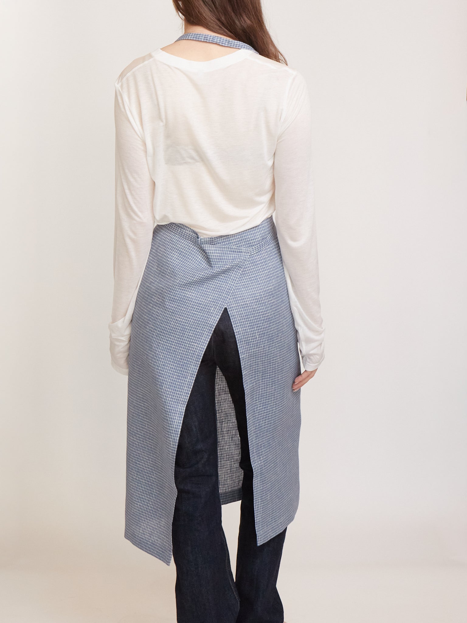 Linen Apron Blue Grid