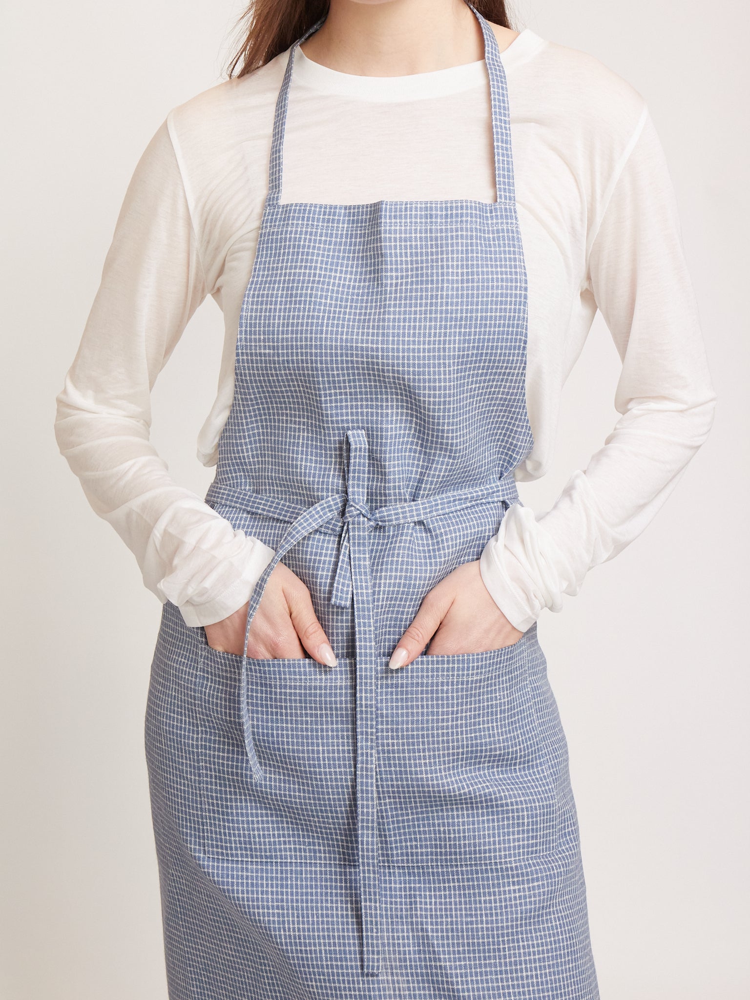 Linen Apron Blue Grid