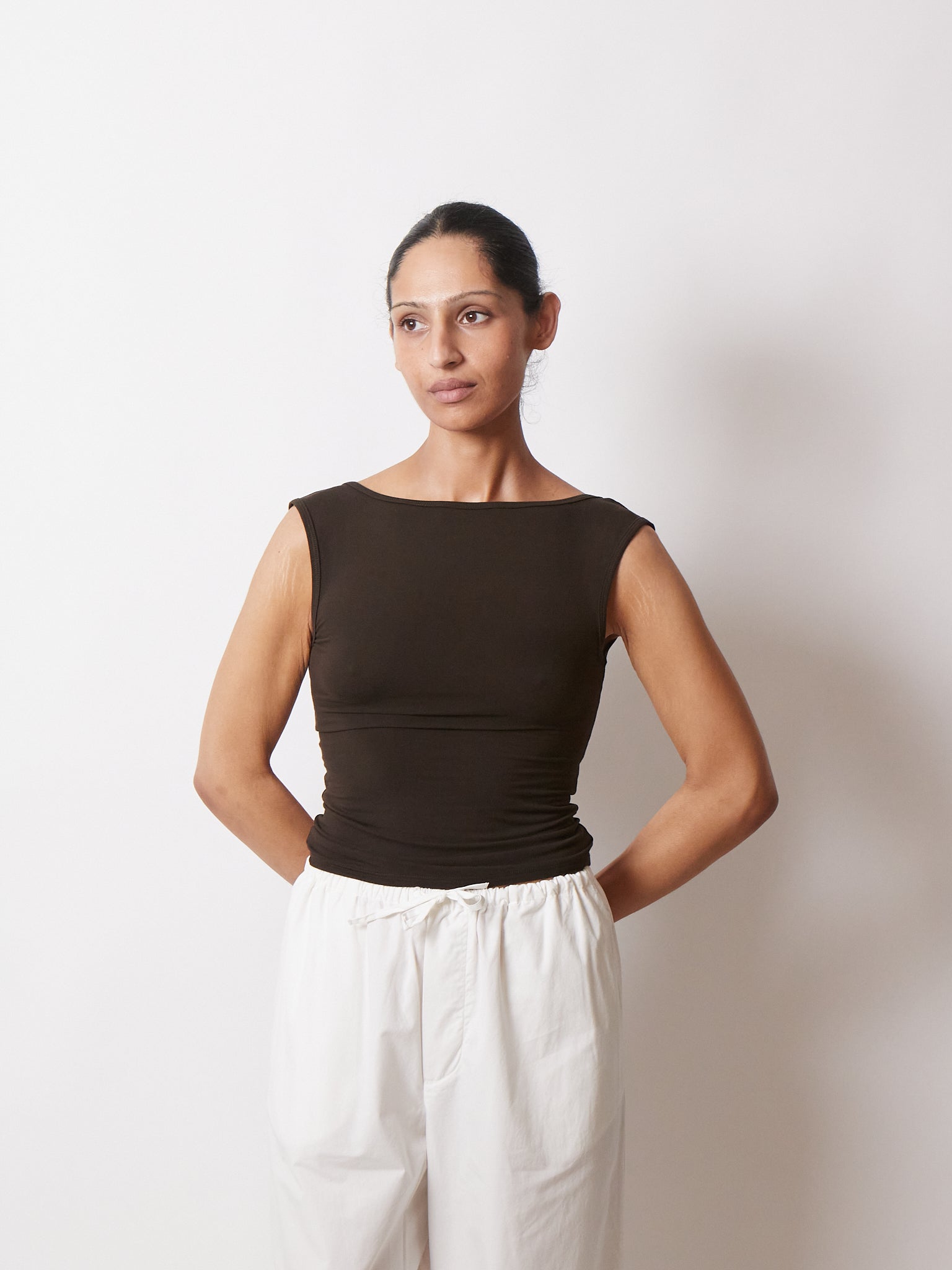 Kye Intimates Recline Bateau Sleeveless Top in Espresso Shop Sommer San Francisco