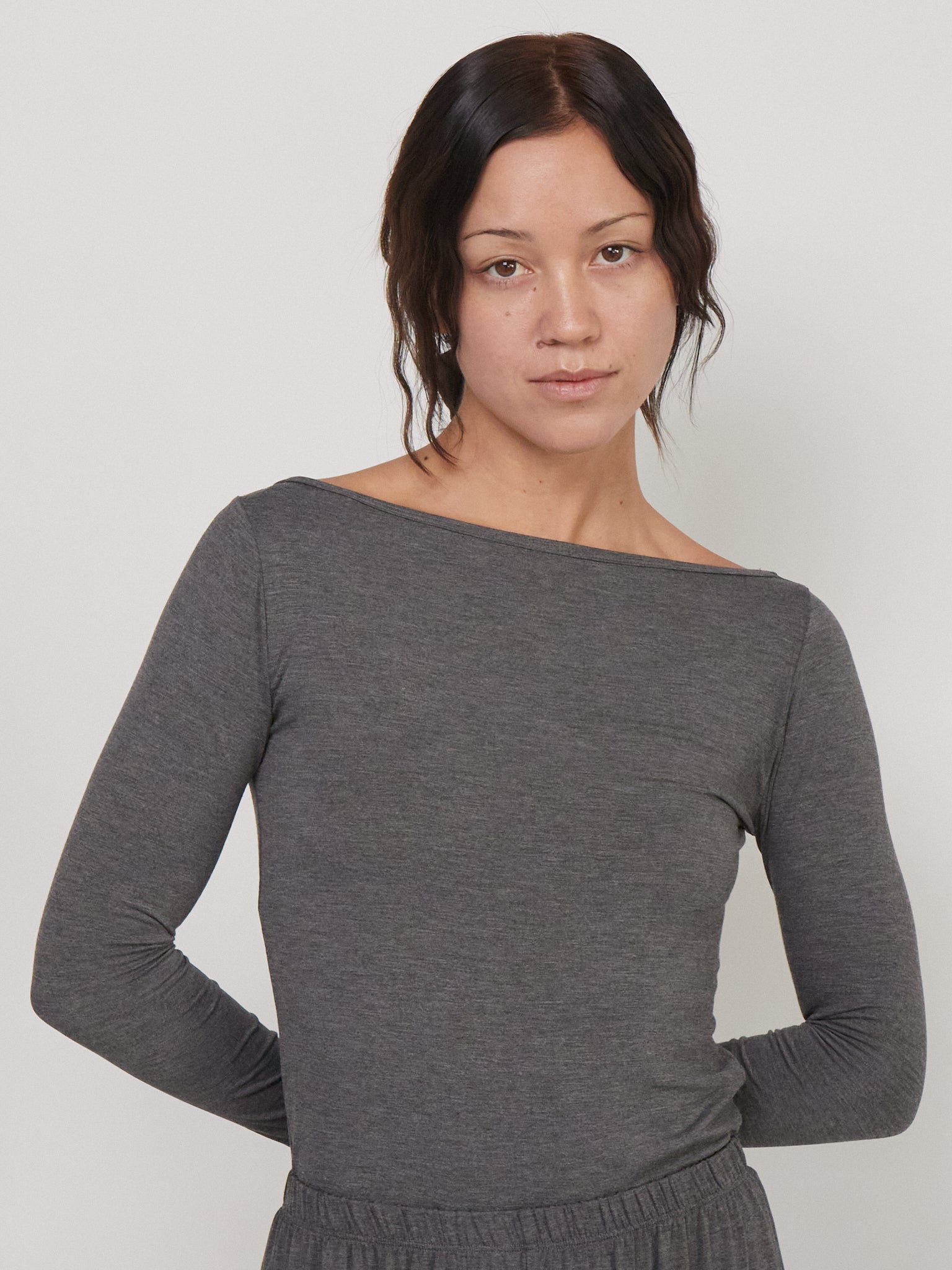Kye Intimates Recline Bateau Long Sleeve in Charcoal Shop Sommer San Francisco