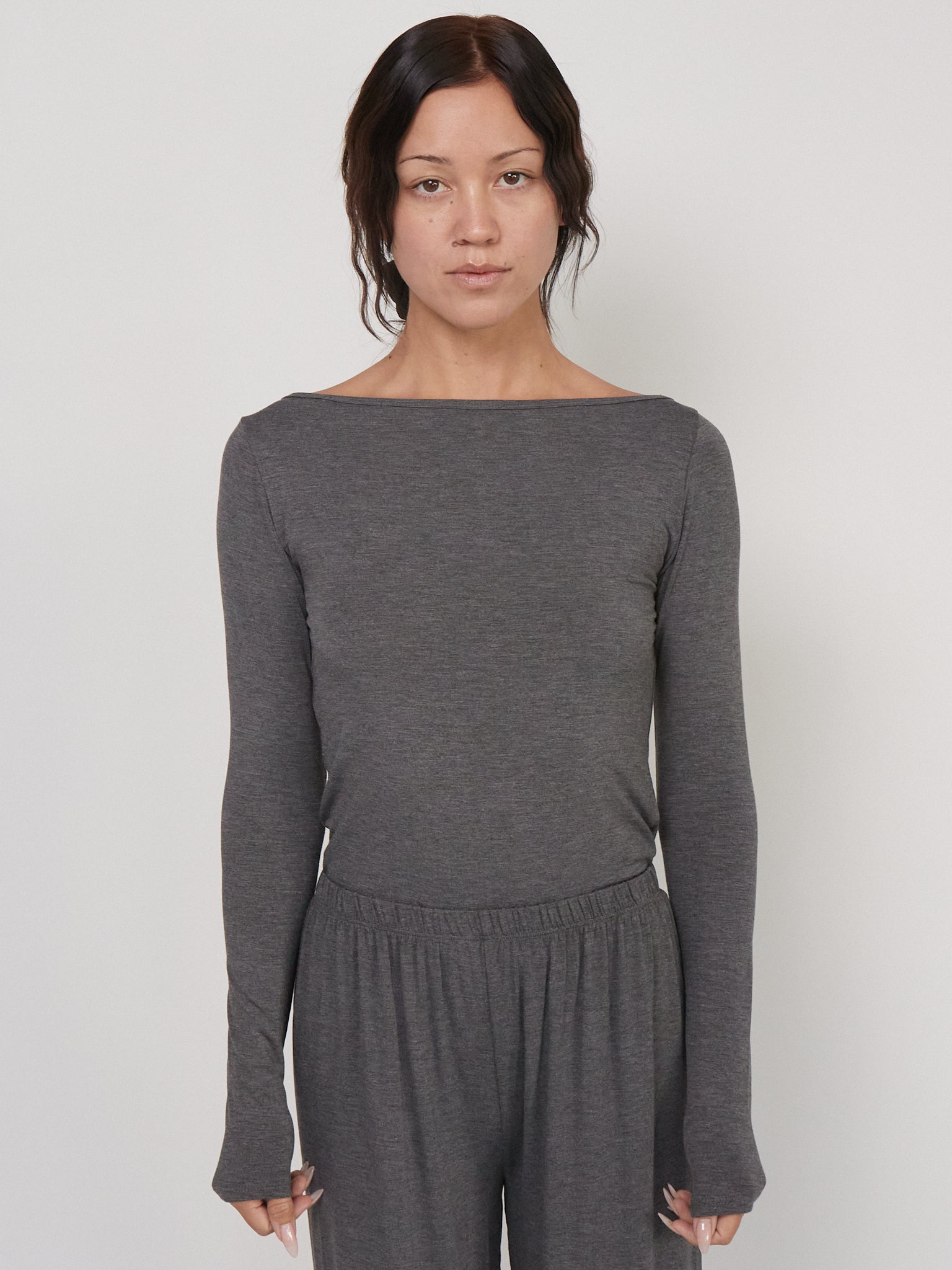 Kye Intimates Recline Bateau Long Sleeve in Charcoal Shop Sommer San Francisco