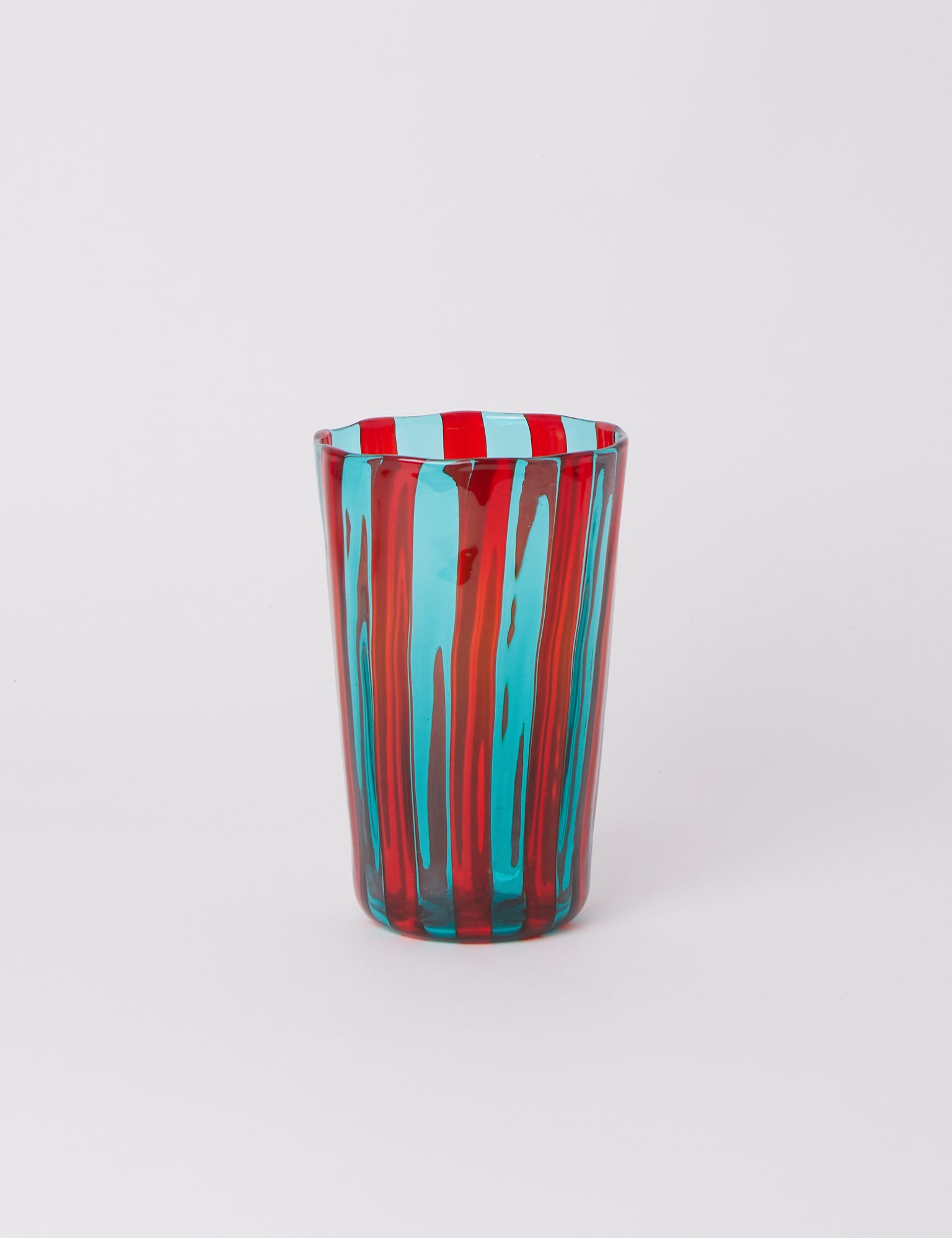Laguna~B Berlingot Striped Glass Vase Aqua & Red, crafted exclusively for Shop Sommer in San Francisco.