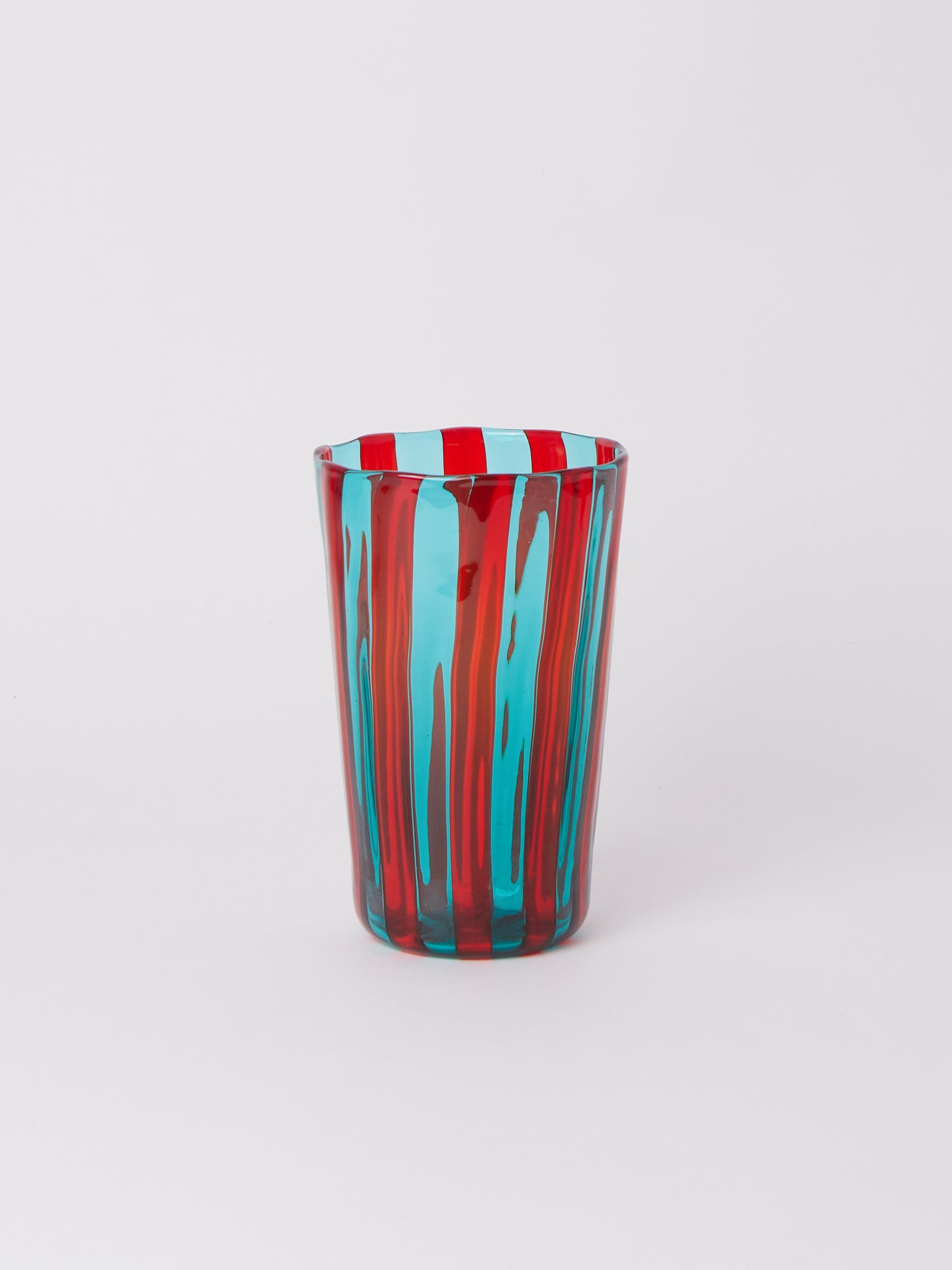 Laguna~B Berlingot Striped Glass Vase Aqua & Red, crafted exclusively for Shop Sommer in San Francisco.