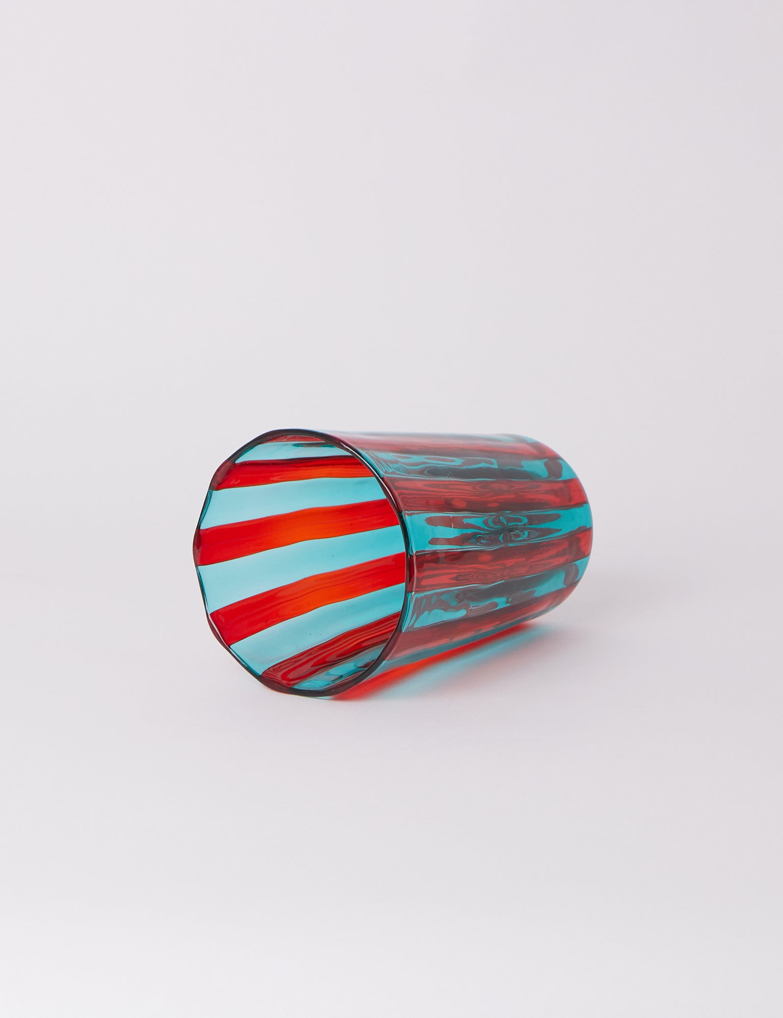 Laguna~B Berlingot Striped Glass Vase Aqua & Red, crafted exclusively for Shop Sommer in San Francisco.