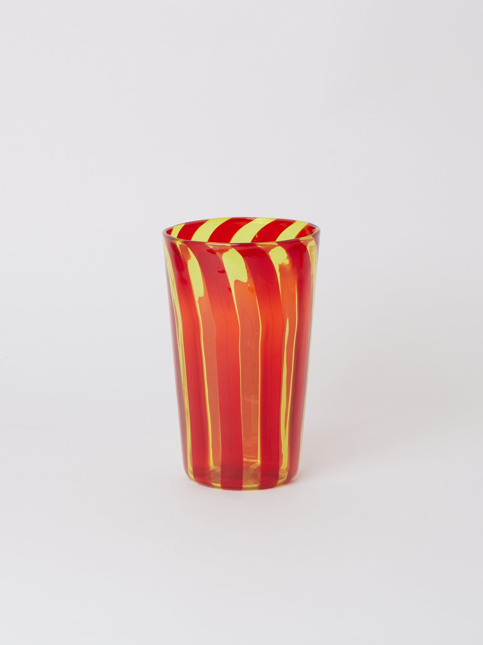 Laguna~B Berlingot Striped Glass Vase Red & Yellow, crafted exclusively for Shop Sommer in San Francisco.