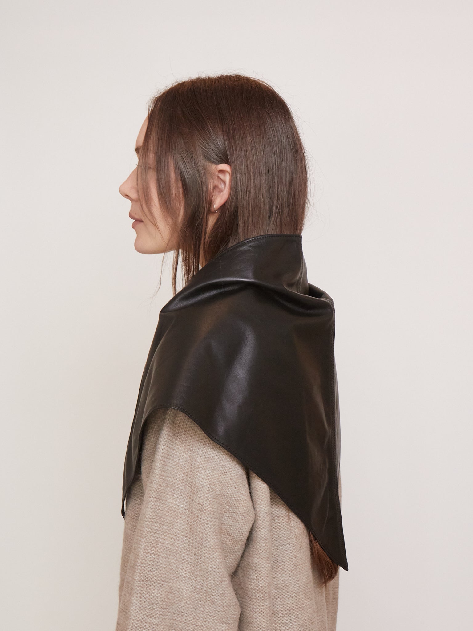Pien Studios Triangular Leather Scarf in Black, curated by Shop Sommer in San Francisco.
