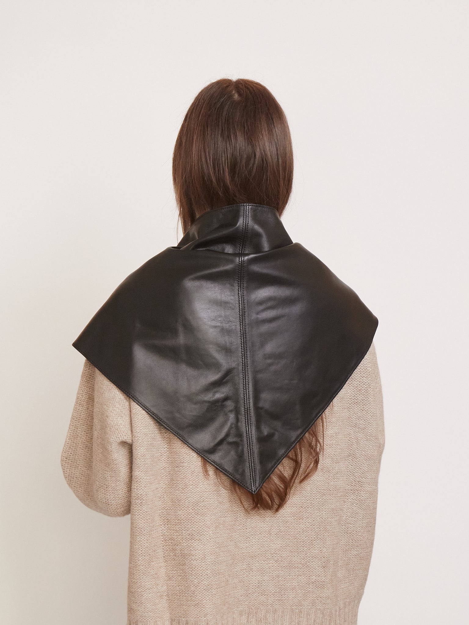 Pien Studios Triangular Leather Scarf in Black, curated by Shop Sommer in San Francisco.