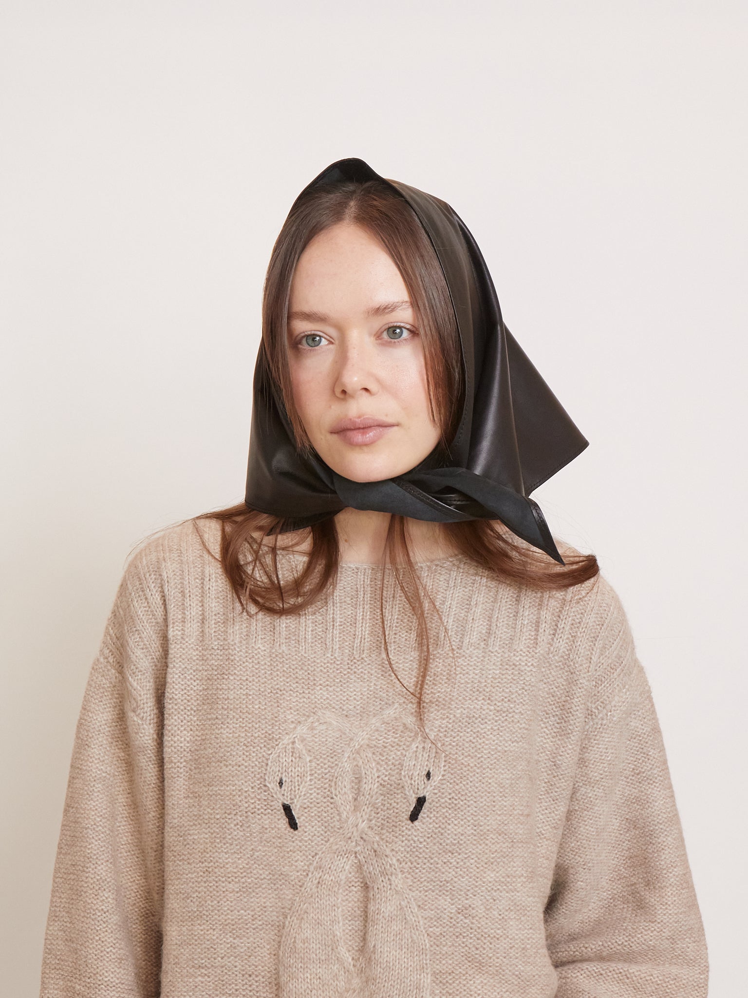 Pien Studios Triangular Leather Scarf in Black, curated by Shop Sommer in San Francisco.