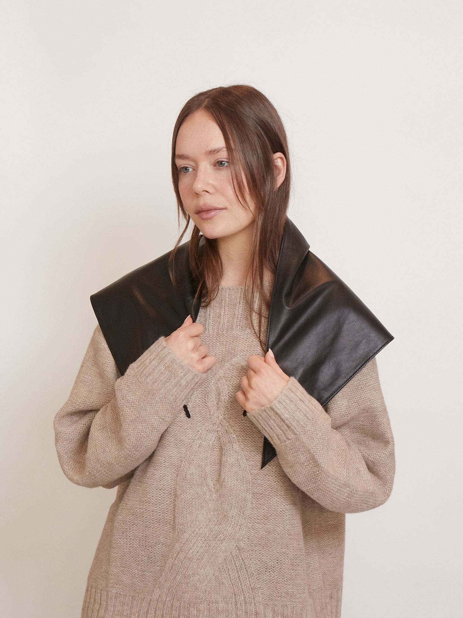 Pien Studios Triangular Leather Scarf in Black, curated by Shop Sommer in San Francisco.