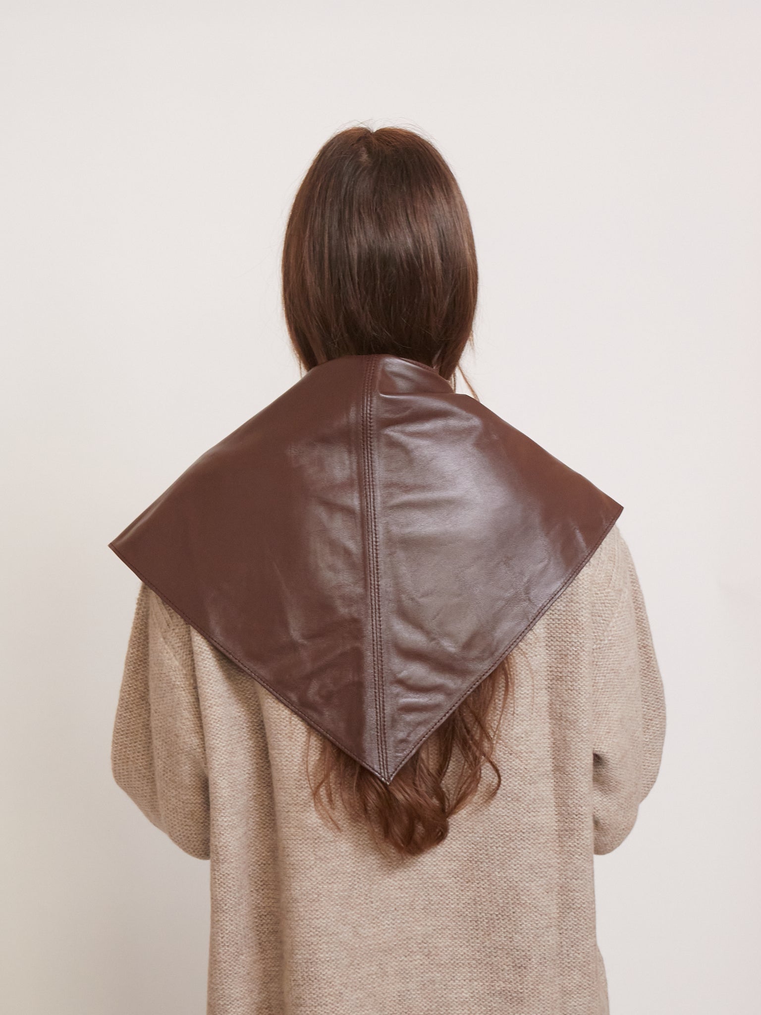 Pien Studios Triangular Leather Scarf in Chocolate, curated by Shop Sommer in San Francisco.