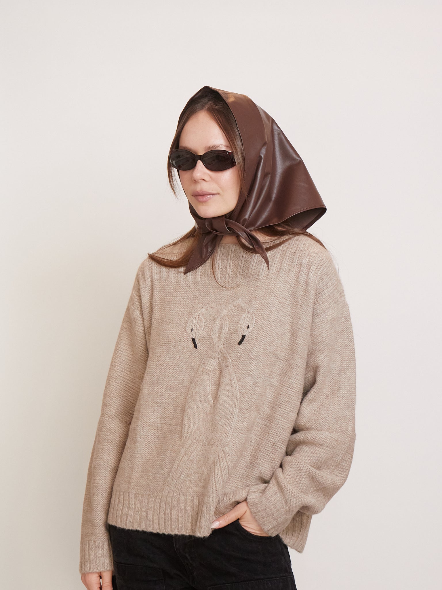 Pien Studios Triangular Leather Scarf in Chocolate, curated by Shop Sommer in San Francisco.