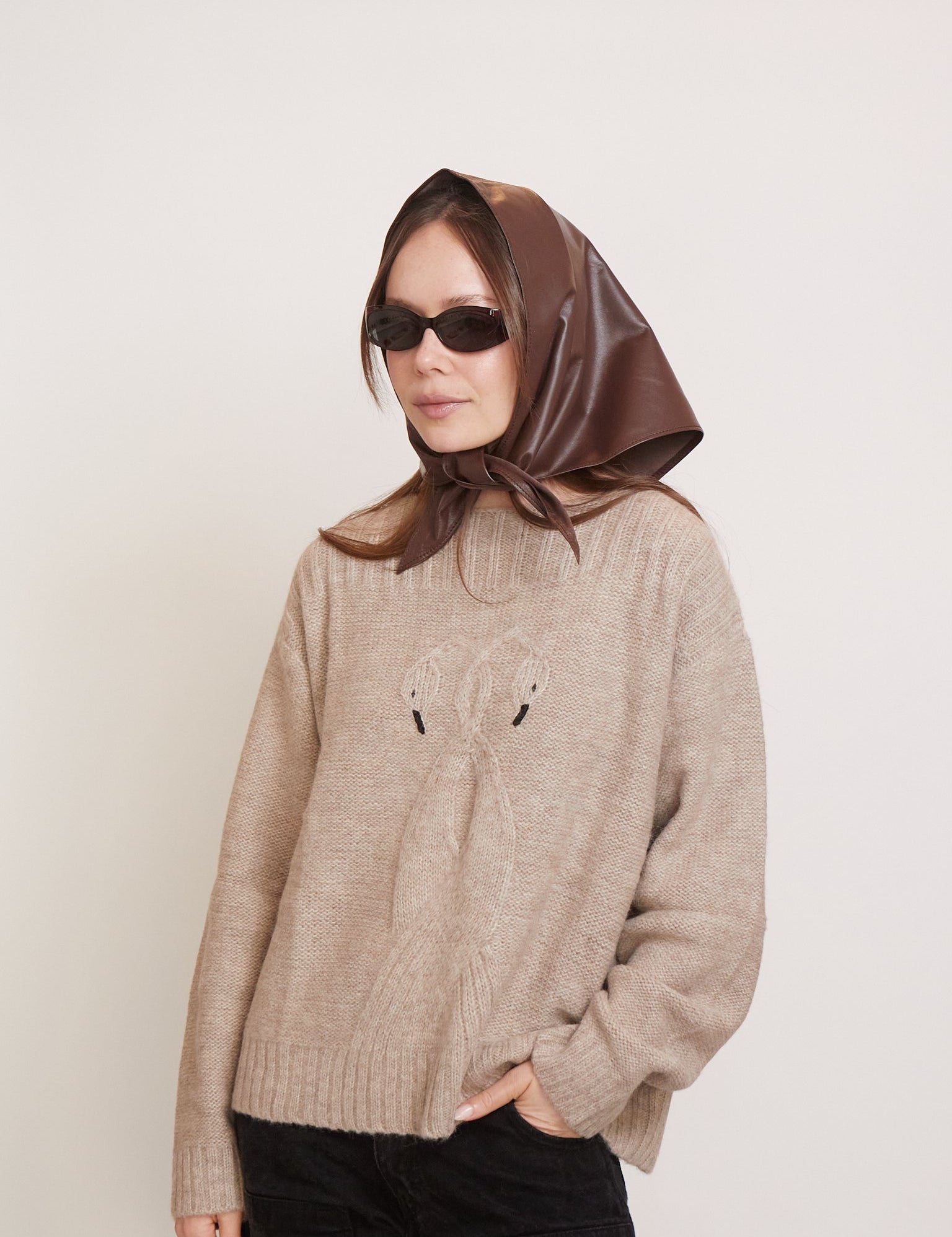 Pien Studios Triangular Leather Scarf in Chocolate, curated by Shop Sommer in San Francisco.