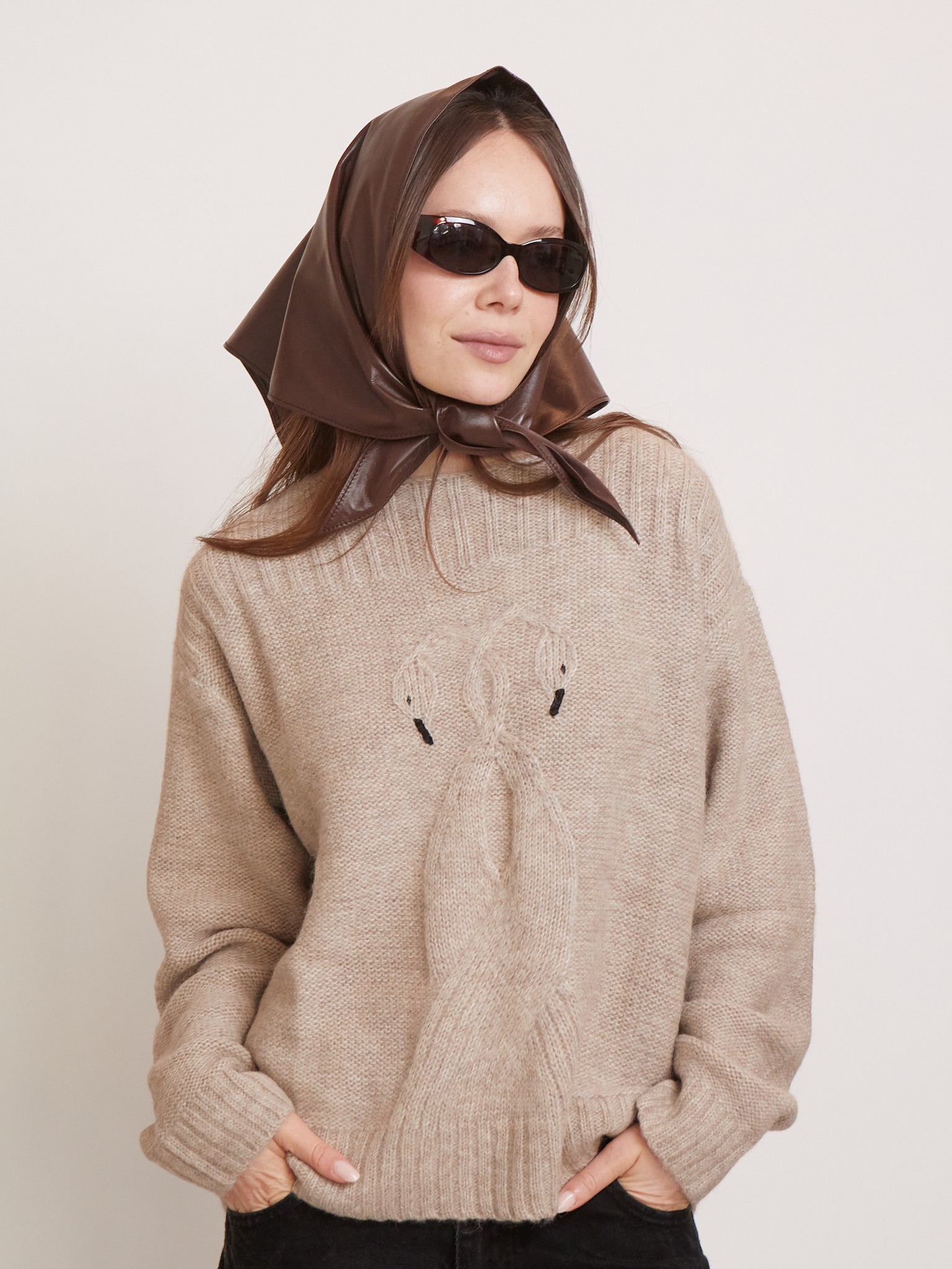 Pien Studios Triangular Leather Scarf in Chocolate, curated by Shop Sommer in San Francisco.