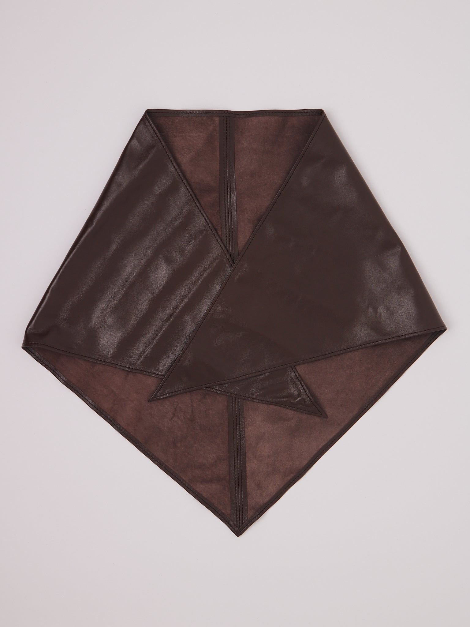 Pien Studios Triangular Leather Scarf in Chocolate, curated by Shop Sommer in San Francisco.