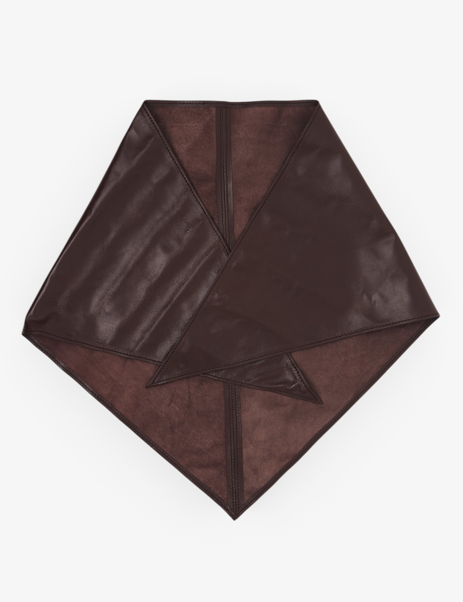 Pien Studios Triangular Leather Scarf in Chocolate, curated by Shop Sommer in San Francisco.