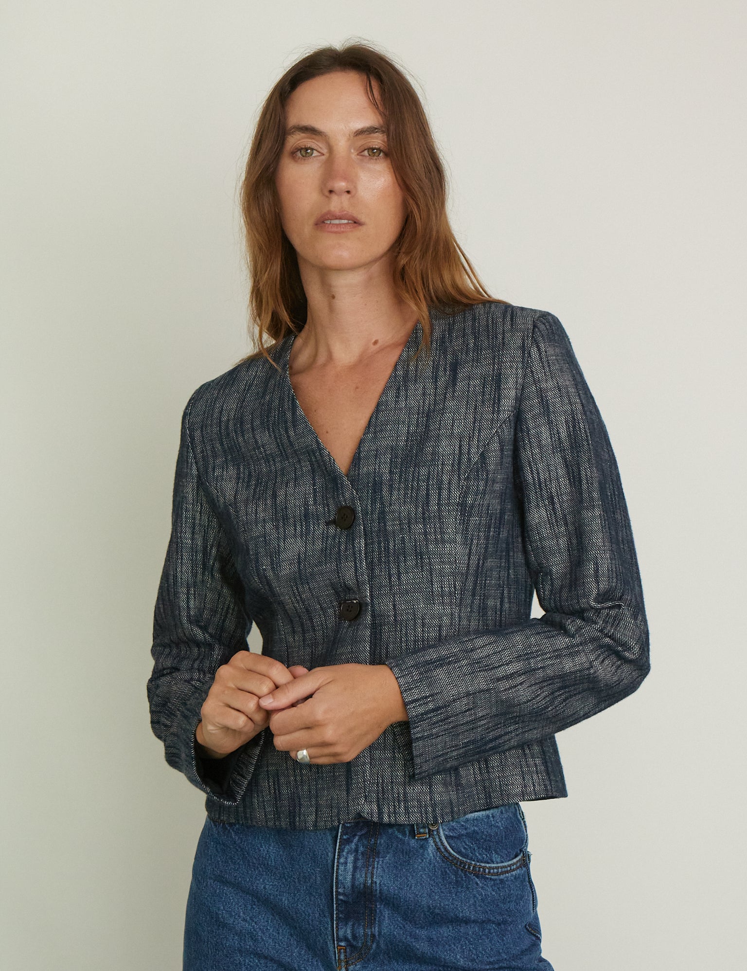 SKALL Adriane Blazer in Indigo Linen, curated by Shop Sommer in San Francisco.