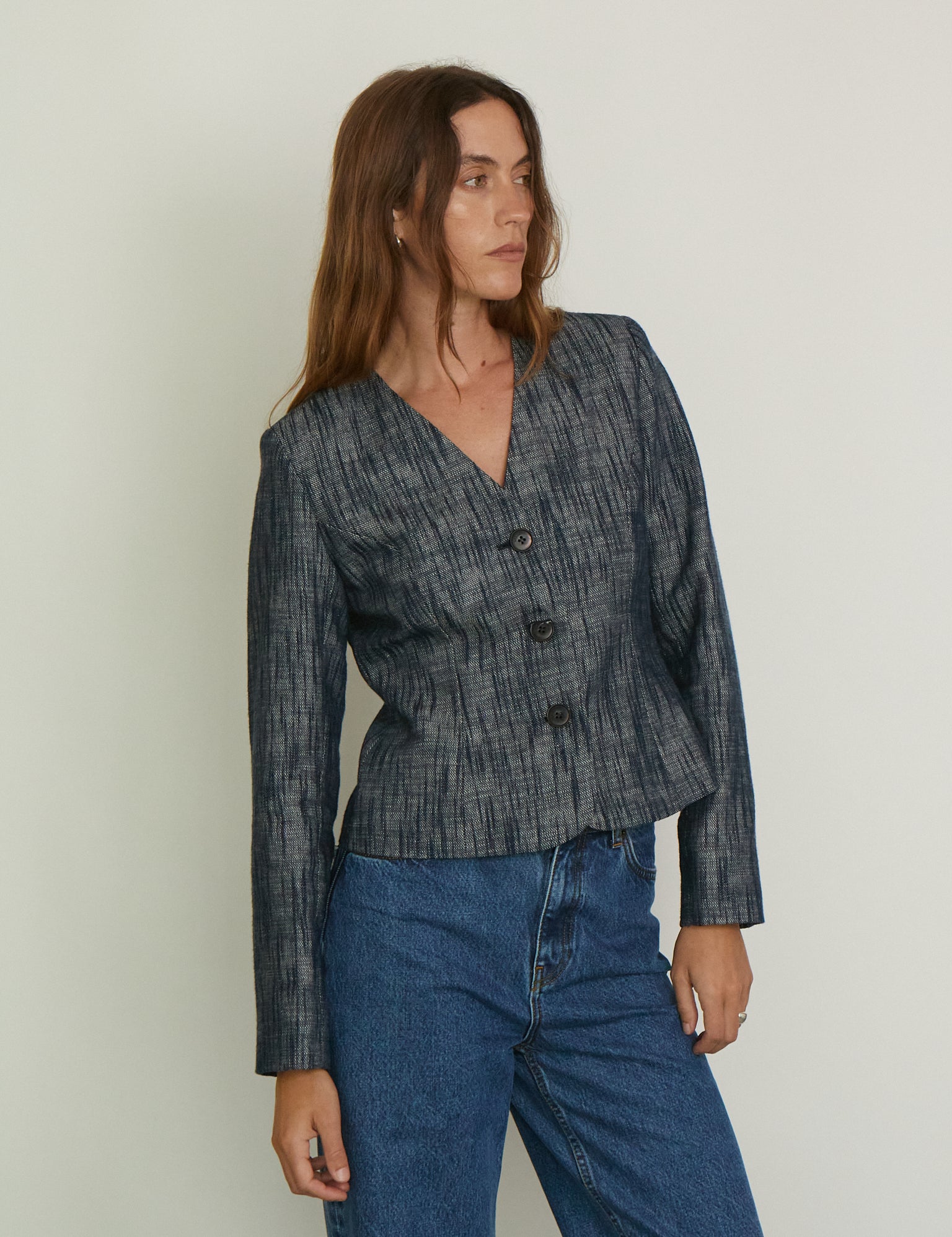 SKALL Adriane Blazer in Indigo Linen, curated by Shop Sommer in San Francisco.