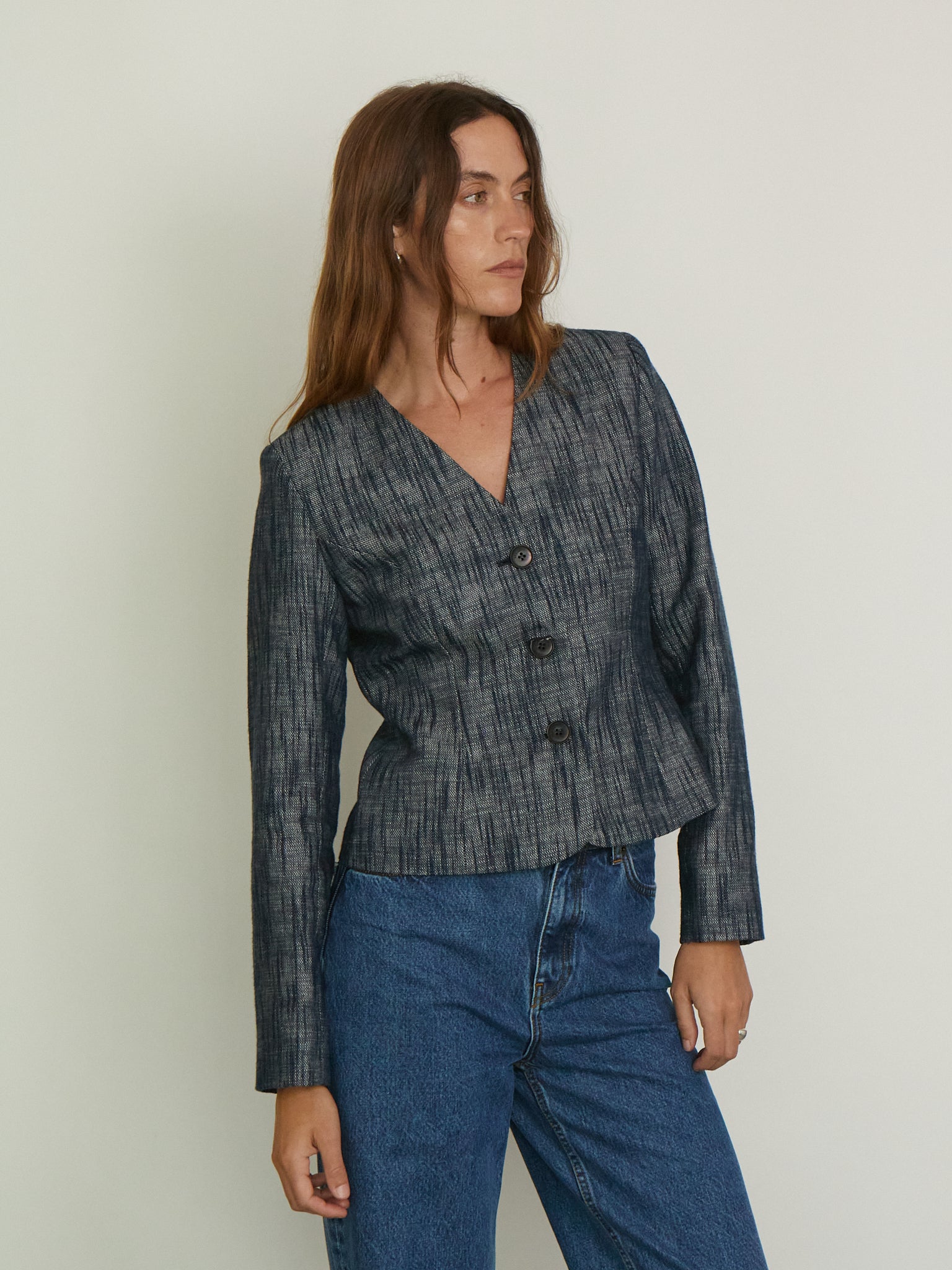 SKALL Adriane Blazer in Indigo Linen, curated by Shop Sommer in San Francisco.