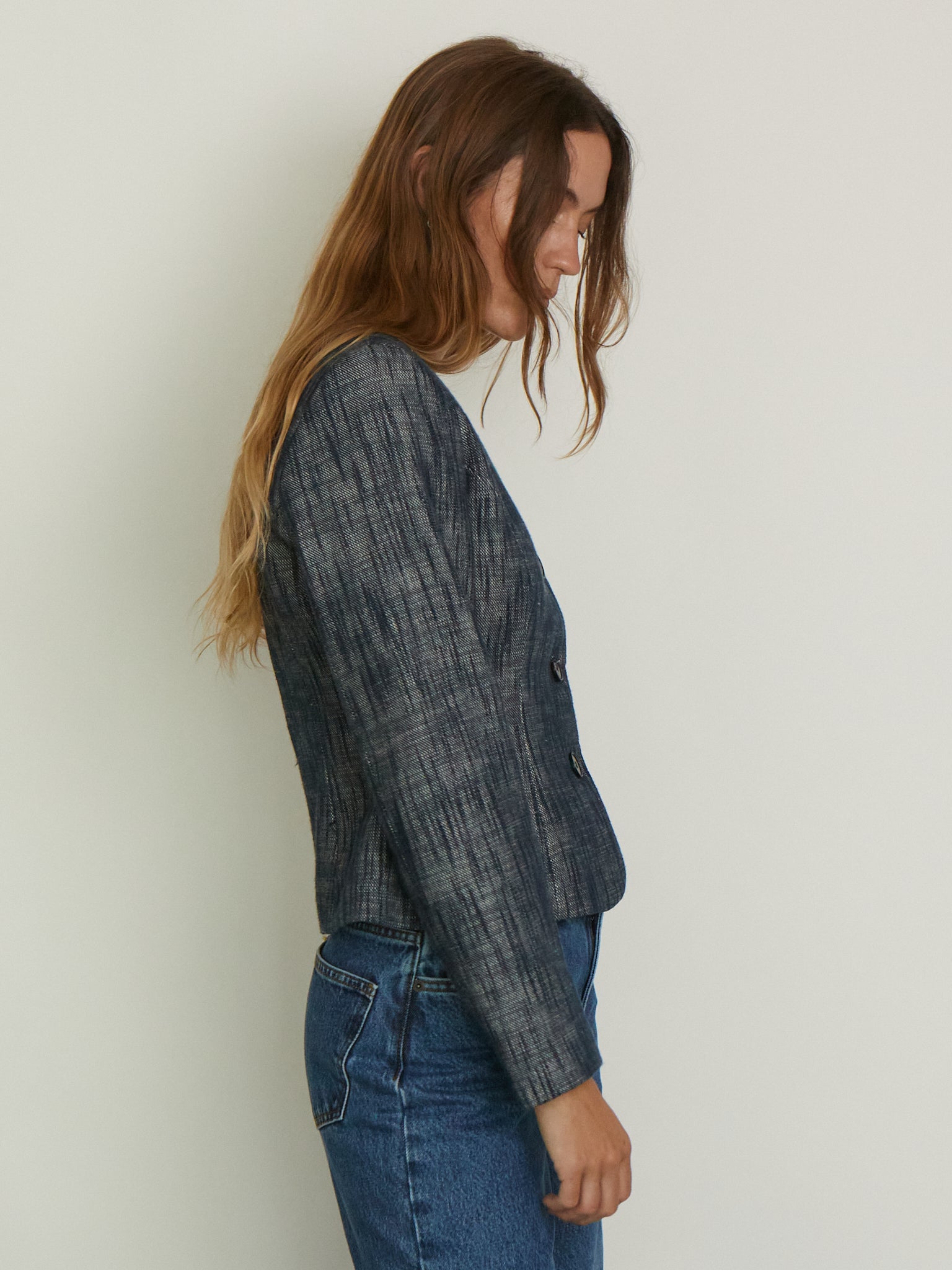 SKALL Adriane Blazer in Indigo Linen, curated by Shop Sommer in San Francisco.