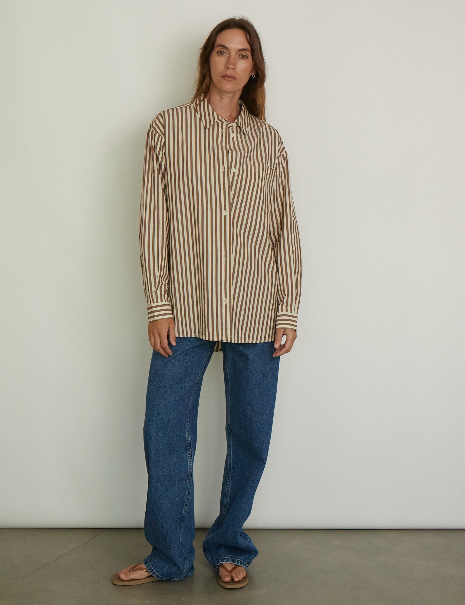 SKALL Edgar Shirt in Brown and Ecru Stripe, curated by Shop Sommer in San Francisco.