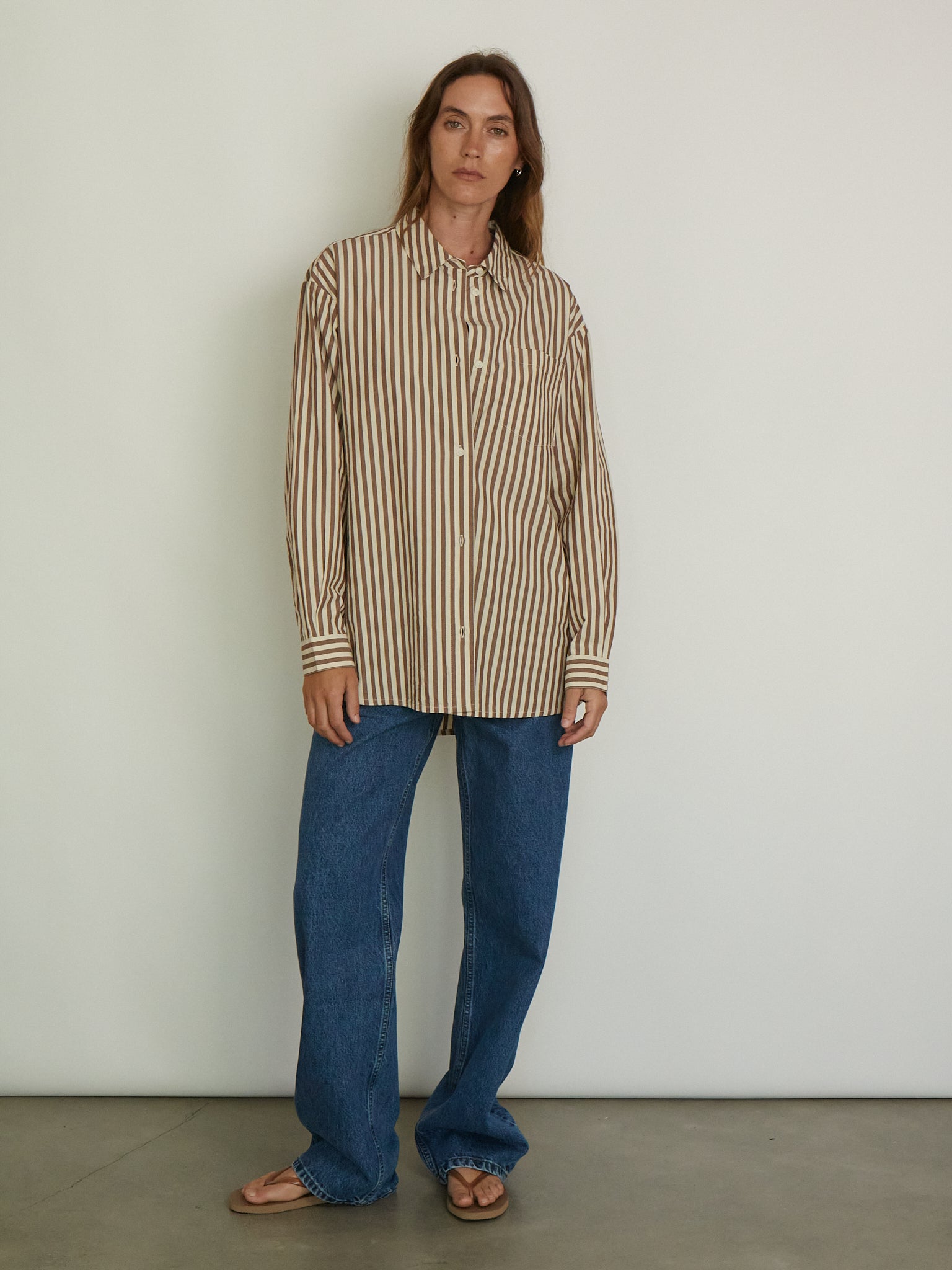 SKALL Edgar Shirt in Brown and Ecru Stripe, curated by Shop Sommer in San Francisco.