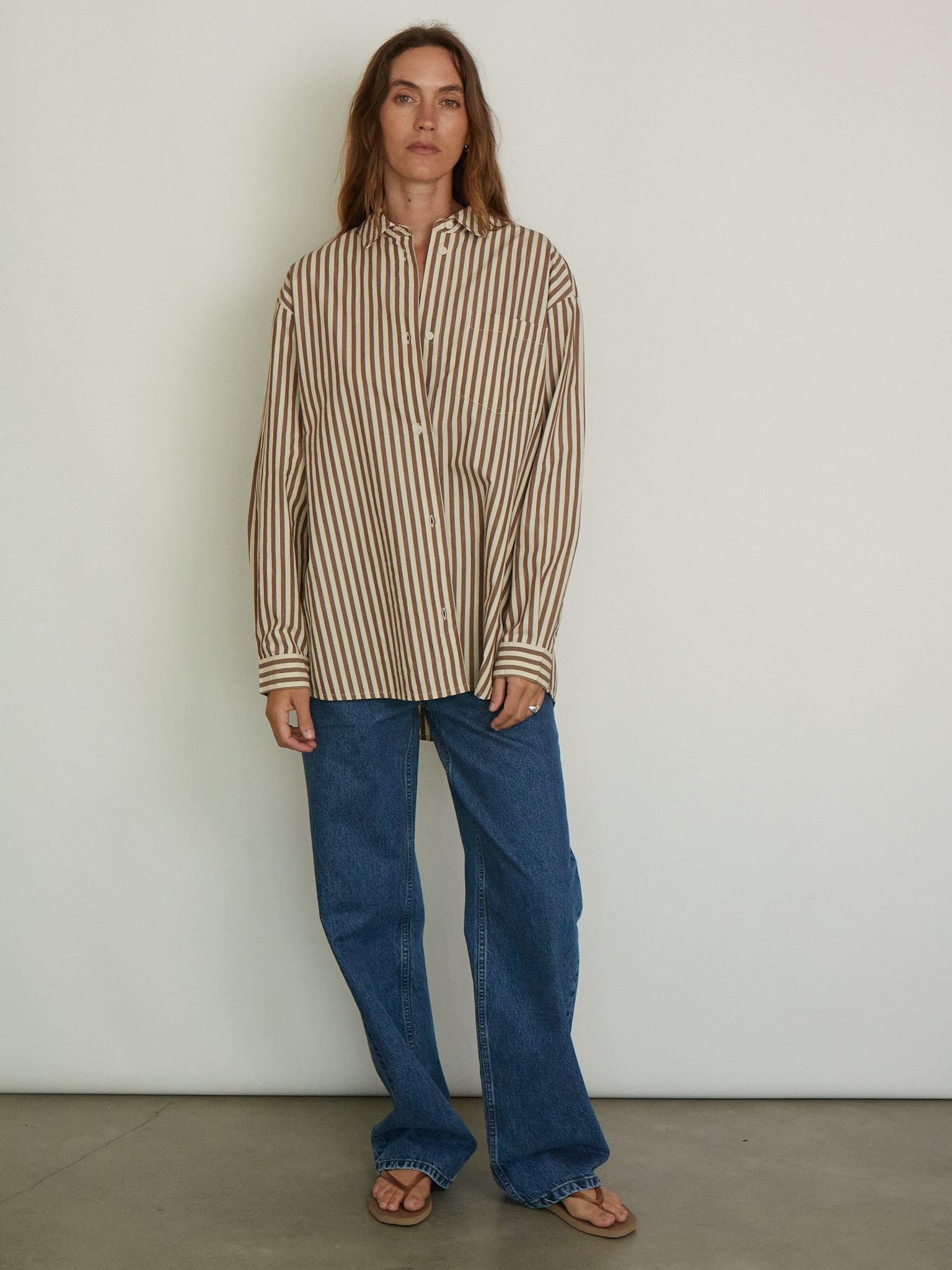 SKALL Edgar Shirt in Brown and Ecru Stripe, curated by Shop Sommer in San Francisco.