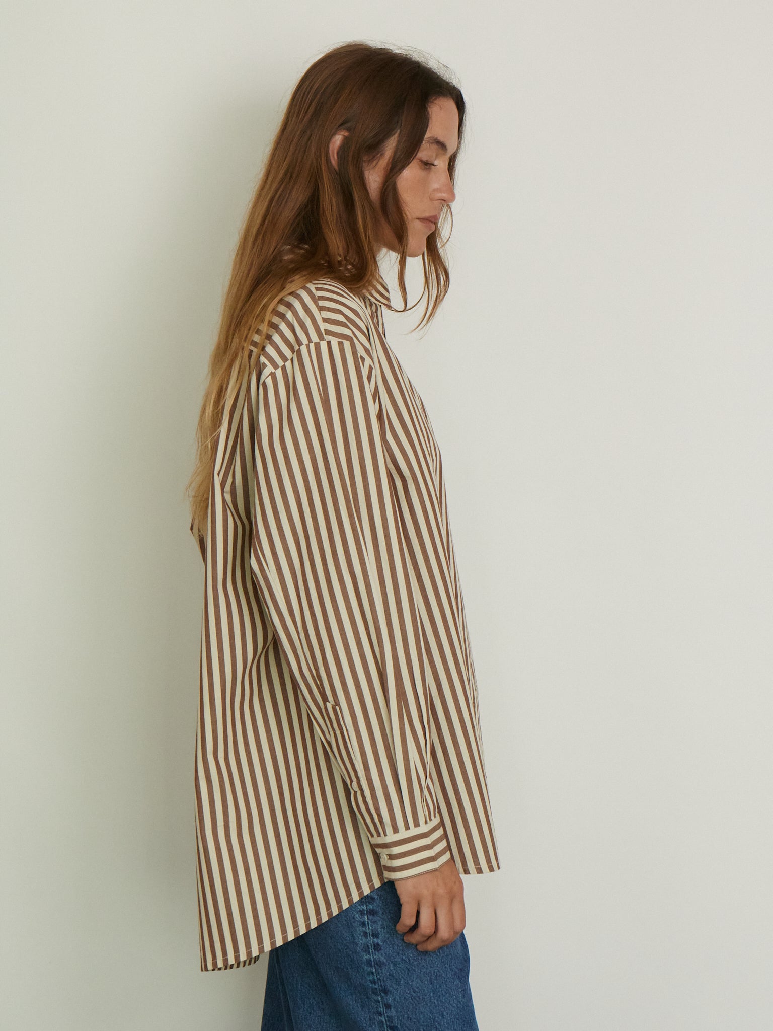 SKALL Edgar Shirt in Brown and Ecru Stripe, curated by Shop Sommer in San Francisco.